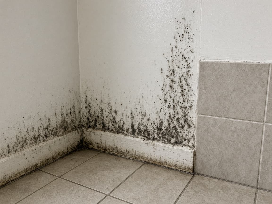 Mold growth on a bathroom wall after water damage